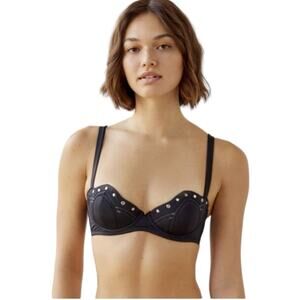 Thistle and Spire Carina Black Silver Studded Rivet Underwire Balconette Bra 34C